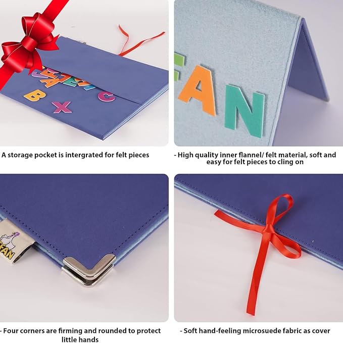 CHEFAN Foldable Felt Board for Toddlers FreeStanding Flannel Board for Kids as Learning Board for Preschool Classroom and Daycare | Use with Felt Set Felt Book as Story Telling Board | Blue Large