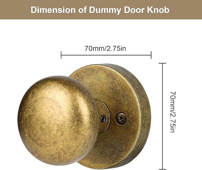 Dummy Door Knobs Interior, Antique Brass Bronze Door Knobs, Vintage Non-Locking Inactive Door Handle for Closet and Bifold, 2 Pack