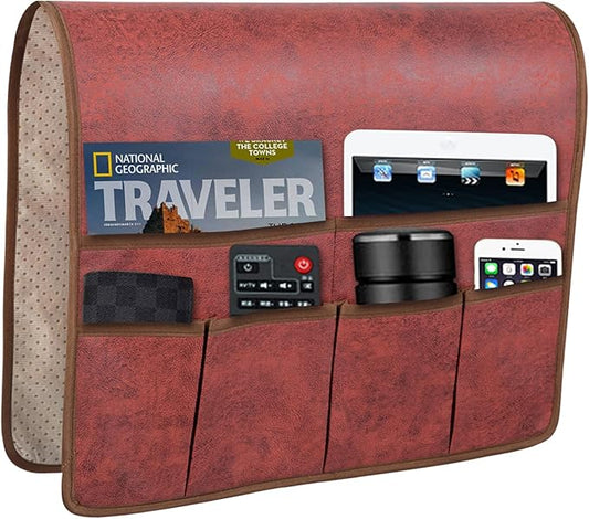 HAOMAIJIA Anti Slip Sofa Armrest Organizer Arm Chair Bedside Caddy Storage Organizer For Recliner Couch With 6 Pockets For Cell Phone Tv Remote Control Magazines (red)