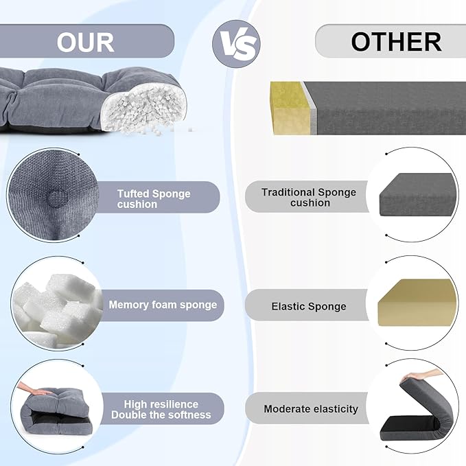 Bench Cushion 36 Inch - Chenille Fabric, High-Density Foam, Non-Slip Bottom, Soft Durable Indoor Tufted Long Seat Cushion for Window Garden Furniture (Light Gray, 36x14x4 Inch)