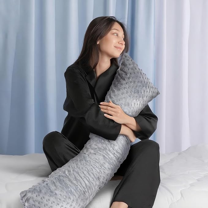 6 Lbs Weighted Body Pillow with Raised Dot Cover 41" x 10" Sensory Heavy Soft Cooling Hug Long Side Sleeper Body Pillow for Adults Deeper Sleep Comfort Relaxation