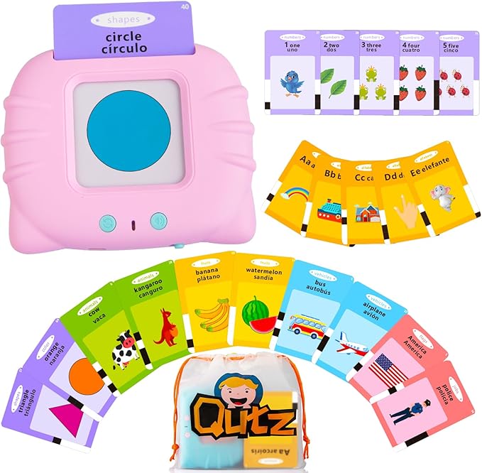 QuTZ ABC Learning Flash Cards for Toddlers 2-4 Bilingual Spanish English, Autism Toys, Speech Therapy Toys, Educational Talking 275 Sight Words Cards for Boys and Girls,
