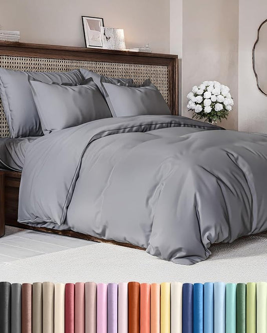 Duvet Cover Queen Size Set - Extra Soft Queen Size Duvet Cover 90 x 90 with 2 Pillow Shams - Hotel Luxury Easy Care and Fade Free w/Zipper Closures & Ties - Comfy Breathable Bedding Set (Steel Blue)