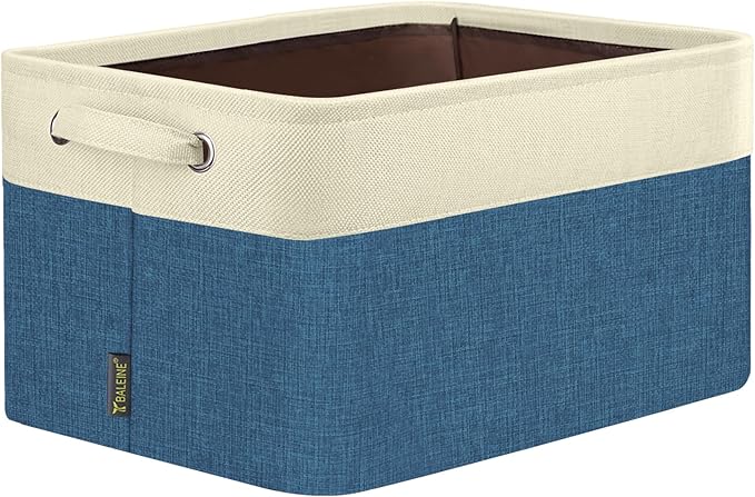BALEINE 1 Pack Fabric Storage Bins for Shelves, Linen Storage Baskets for Organizing, Decorative Closet Bins for Clothes, Home (Navy Blue, 17''x13''x10.5'')