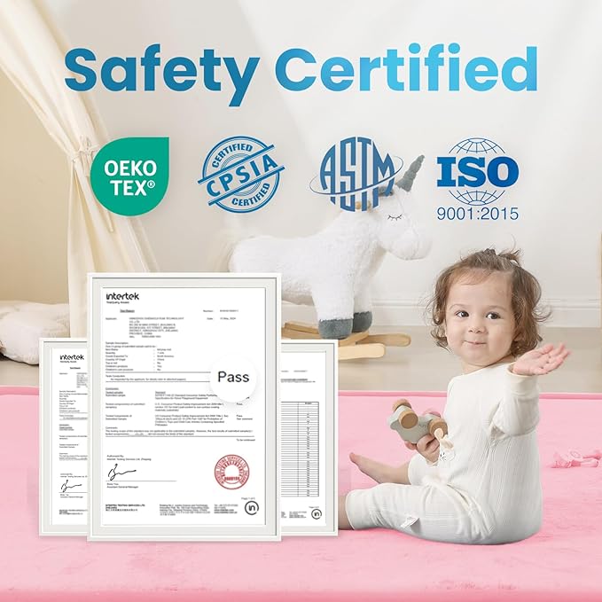 1.3" Thick Baby Play Mat for Floor, 28x72 Foam Tummy Time Mat, Padded Support Soft Plush Bedside Rugs for Infant Kids Toddler Crawling Kick Activity (Pink)