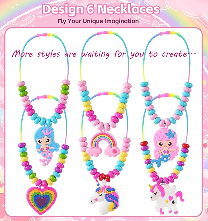 Jewelry Making Kit for Girls Unicorn Mermaid Charm Necklace Making Supplies Beads Set Birthday DIY Arts and Crafts for Girls