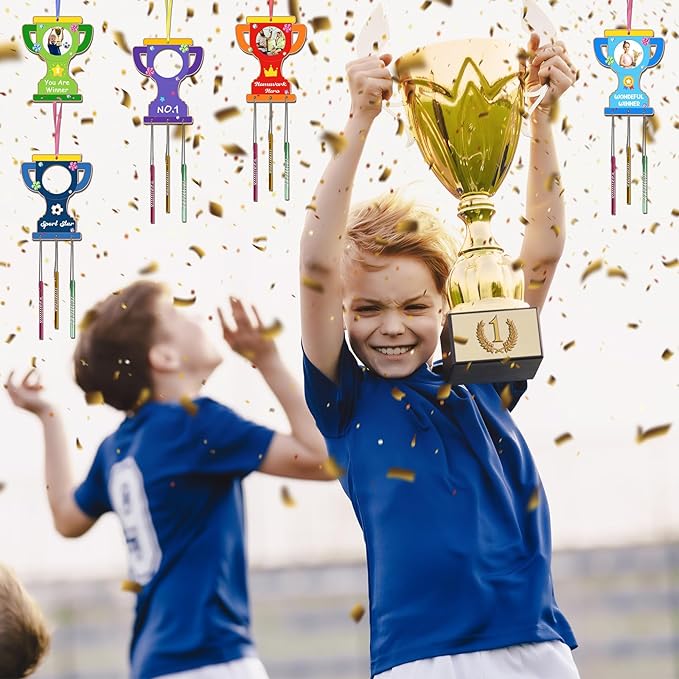 Fennoral 9 Pack Trophy Wind Chime Kit for Kids Make You Own Photo Frame Wind Chime DIY Coloring Wooden Art and Craft for Art Project Rewards Winning Prizes Birthday Christmas Party Favors