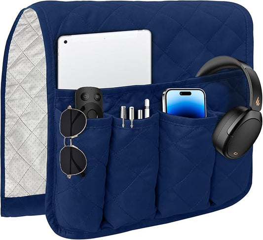 MEHIDFY Sofa Armrest Caddy, Waterproof Bedside Storage Organizer, Non Slip Armchair Pockets, Remote Control Holder for Couch, Handy Pouches with 6 Pockets for TV Remote, Phone, Magazine(Blue)
