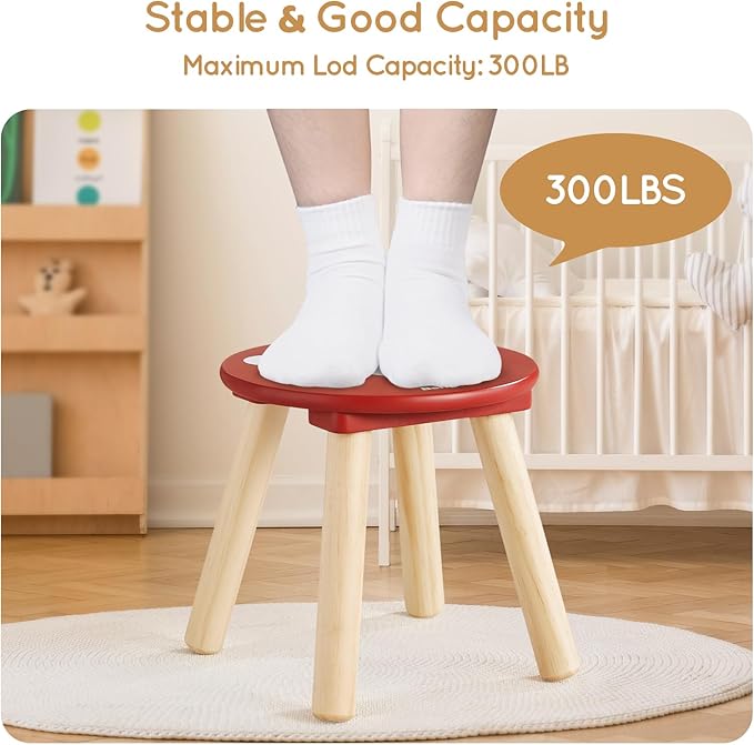 Beright Wooden Step Stool for Kids, Children's Stool Perfect Matched Sensory Table, 9 Inch Sturdy Sitting Stool with Assembled Four-Legged, Mushroom, 2 Pack