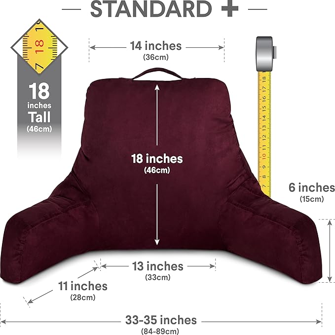 Husband Pillow Aspen Mauve Purple, Standard+ Reading Pillow Bed Rest Chair, Two-Sided Reversible Fabric, Large Lounge Cushion Adult Backrest with Arms, Comfy Back Support for Sit Sitting Up, Washable