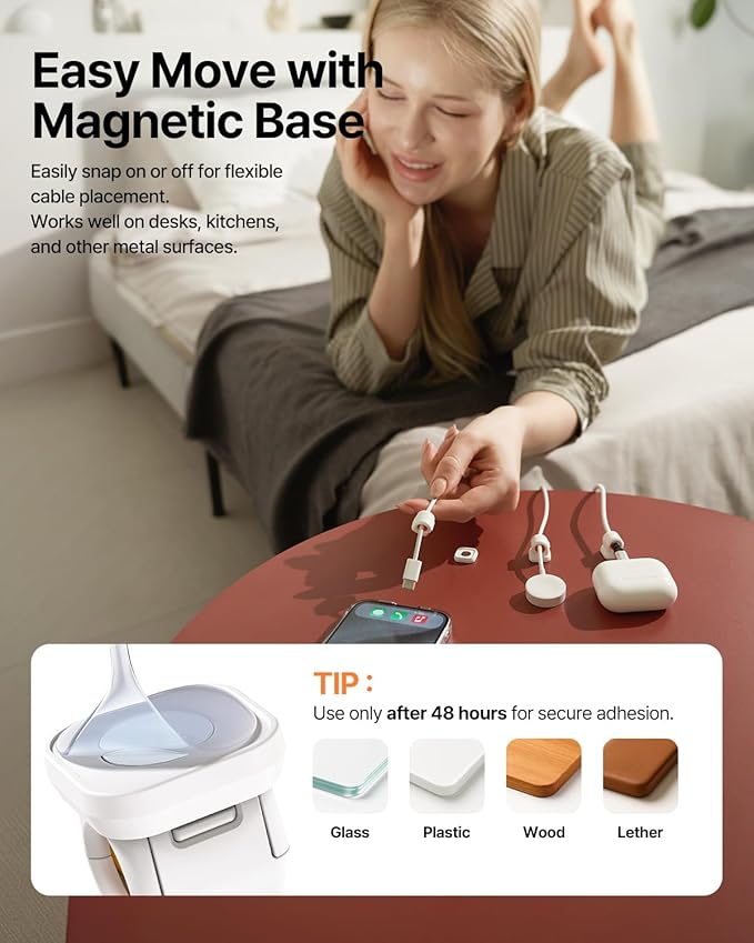 6 Pack Sinjimoru Magnetic Cable Clips, Compact Size Cord Organizer & Cable Management for Desk, Nightstand & Car, Fits up to 7.5mm Cables, Black