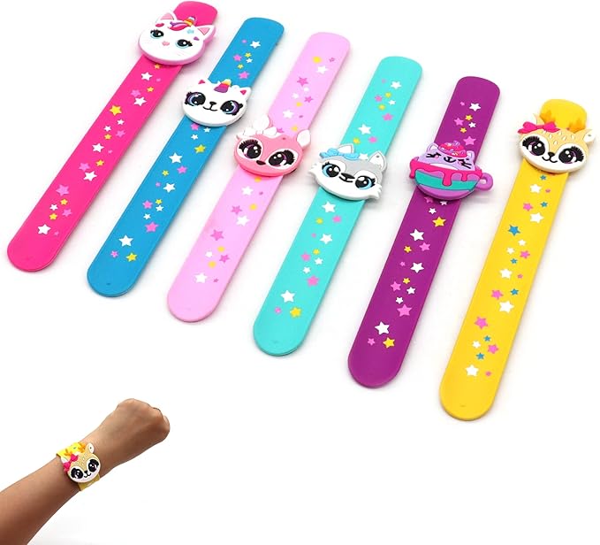 Cat Theme Slap Bracelets Party Favors- Cat Silicone Wristbands (6pack) for Boys&Girls Birthday&Cat Theme Party Supplies Carnival Prizes Suit Classroom Exchanging Gifts