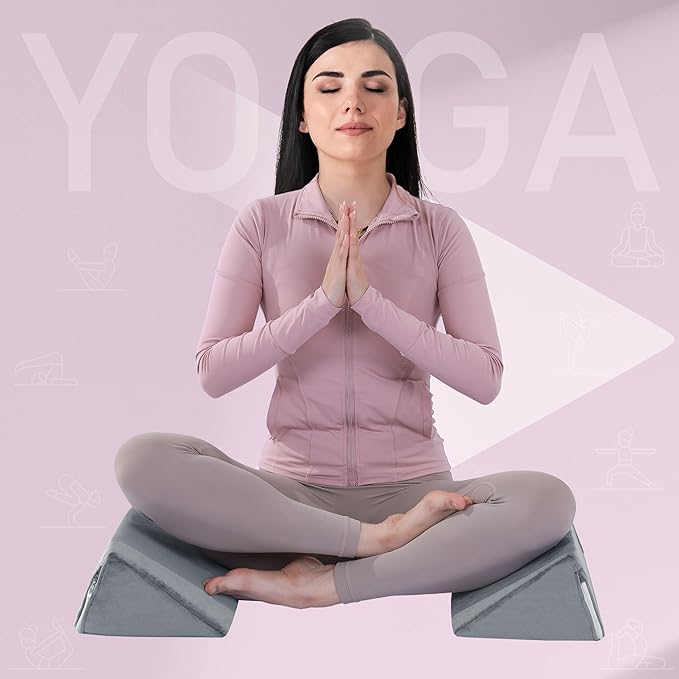 BALAPET 2 Pcs Small Wedge Pillow for Sleeping，Premium Foam Bed Pillow for Side Sleeping,Triangle Wedge Pillow for Leg Elevation,Yoga,Reduce Back Pain(Gray)