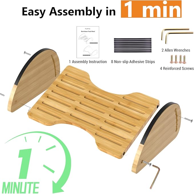 Bamboo Foot Rest for Under Desk at Work - Reversible Rocking Under Desk Footrest 2-in-1 with 6 Adjustable Heights, Ergonomic Foot Rest Under Desk with Anti-Slip Surface for Home, Office and Gaming