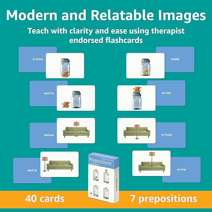 Preposition Flash Cards | 40 Language Builder Picture Cards | Picture Cards for Speech Therapy | SLP Materials for Adults and Children | ESL Flashcards | Aphasia Cards