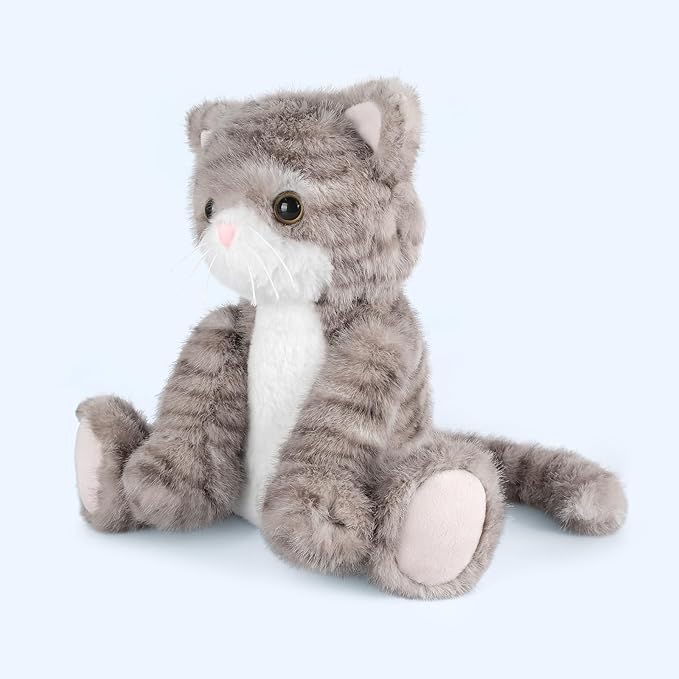 Heatable & Coolable Grey Cat Stuffed Animal, Cat Heating Pad Microwavable for Soothing & Relaxation, Lavender Scented Cat Plush Toy for Stress Relief, Stuffed Cat Toys for Kids