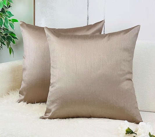 Aiking Home 20x20 Inches Faux Silk Square Throw Pillow Cover, Zipper Closure, Sand (Set of 2)
