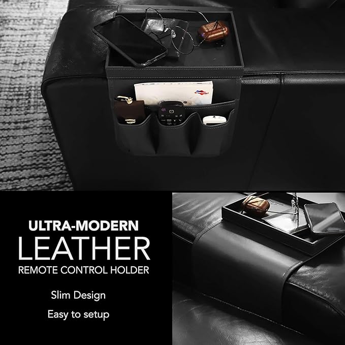 Couch Remote Caddy Control Holder Sofa Organizer with Detachable Wooden Snack Tray for Recliner Mattresses Chair Armrests with 4 Slots - 1 Large Pockets and 3 Small Pockets (Black)