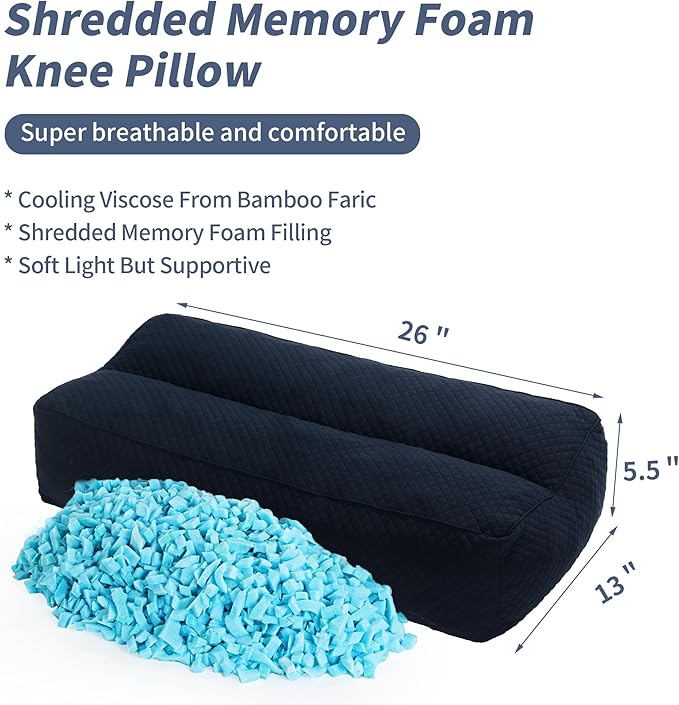 HOMBYS Shredded Memory Foam Knee Pillow for Side Sleepers, 5.5" Height Pillow Between Legs for Aligns Spine & Relieves Pressure Hip & Leg Elevation, Supportive Pillow for Pregnancy, Sciatica,Navy Blue