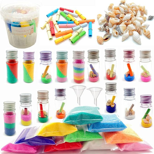 Guaishou DIY Sand Art and Crafts Kit Wishing Bottles Colorful Sands Beach Sea Shells Message Paper