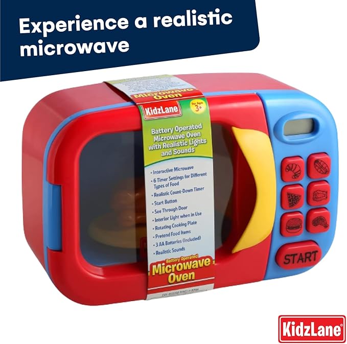 Kidzlane Toy Microwave | Kids Microwave Toy Oven | Play Microwave for Kids and Toddlers | Microwave Kitchen Playset | Pretend Play Cooking Toys Accessories for Girls and Boys