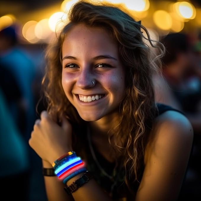 8" Glow Stick Bracelets - Bulk 50 Pack for Mardi Gras, St. Patrick's Day, and Nighttime Celebrations - Red/White/Blue