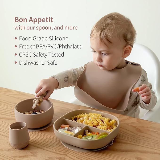 SAMiGO Silicone Baby Spoons Self Feeding 6+ Months - Infant Toddler Utensils - First Stage Baby Led Weaning Feeding Supplies - Set of 3 Pack