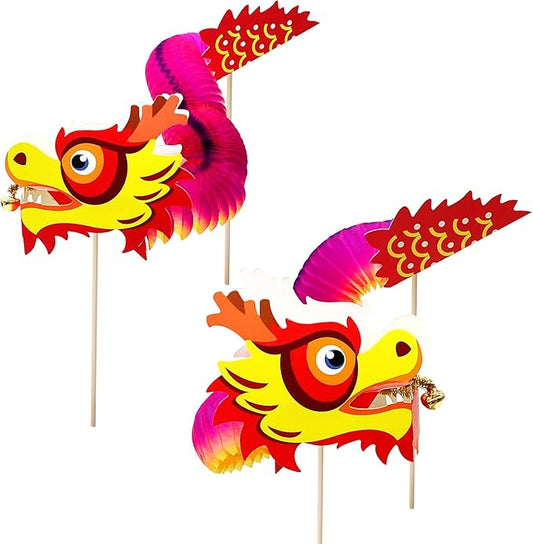 2 Pack Chinese New Year Paper Dragon Decorations, Chinese Paper Handheld Dancing Dragon Toy, DIY 3D Chinese Paper Dragon Garland for Spring Festival Party Supplies