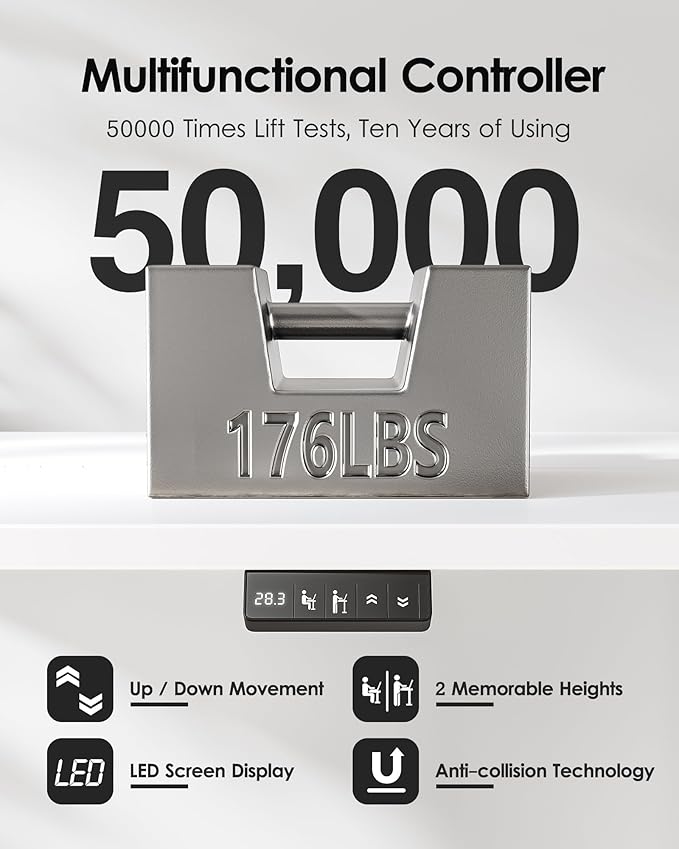 TIQLAB Electric Standing Desk, Adjustable Height Stand up Desk, 55 * 28 Inches Sit Stand Home Office Table with Splice Board, White