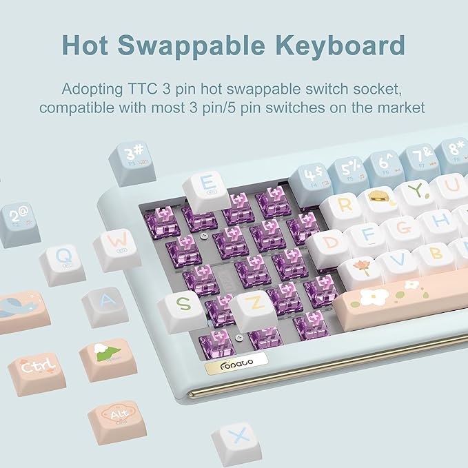 D68 Gaming Keyboard, 68% RGB Hot Swappable Gasket Structure 3-Mode Mechanical Keyboard, 68 Keys Bluetooth Wireless Keyboard with Linear Switch, PBT Keycaps, Screen for Windows Mac (Green)