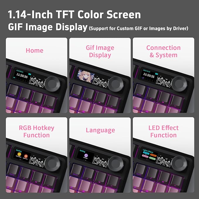 NACODEX Ajazz AK980 Pink Gaming Machanical Keyboard Gift Switch Full Size RGB Gasket Mount Triple Modes Custom Keyboard with Five Layer Pad | Knob Control