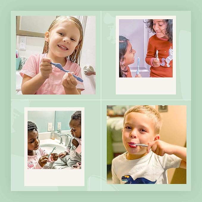 ROARex® All-Natural Eco Friendly Kids Toothbrush Made from Plants - Dinosaurs 4-36m - Baby to Toddler - Blue/Green - 4pk | 1% for The Planet Product