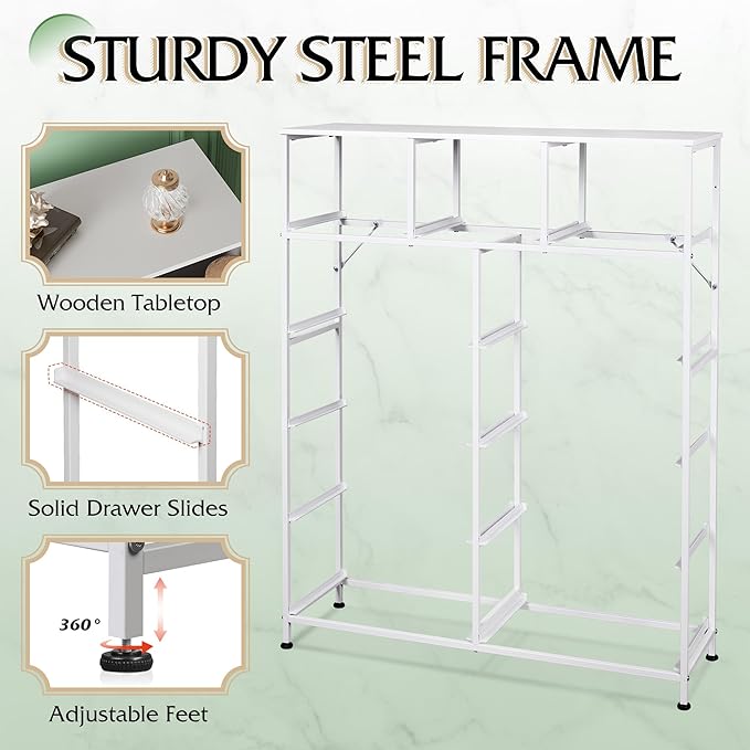 WLIVE Storage Organizer Unit with 11 Fabric Bins, Storage Drawers Organizer with Steel Frame, Tall Storage Tower Organizaton for Living Room, Hallway, Office, White