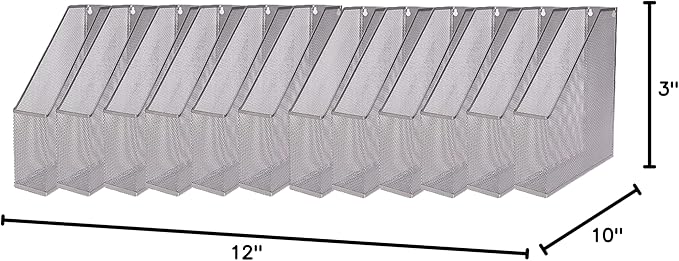 YBM HOME Steel Mesh Wall Magazine File Holder for Home & Office Organization, Serves as a Magazine Rack, Desk Organizer, Letter and Mail Bin, Holds Up to 20 Magazines - 12-Pack Silver, 1111-12