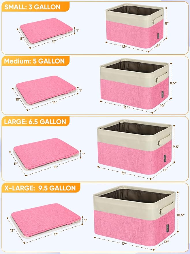 BALEINE 1 Pack Fabric Storage Bins for Shelves, Linen Storage Baskets for Organizing, Decorative Closet Bins for Clothes, Home (Pink, 17''x13''x10.5'')