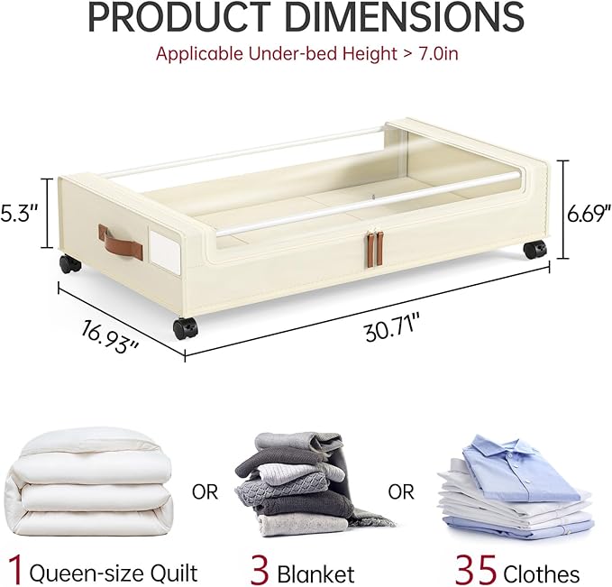 Yecaye 4 Pack Under Bed Storage with Wheels, Under Bed Storage Containers with Lids, Large Under Bed Rolling Storage with Clear Window & Label, Rolling Drawers for Clothes, Blankets, Books