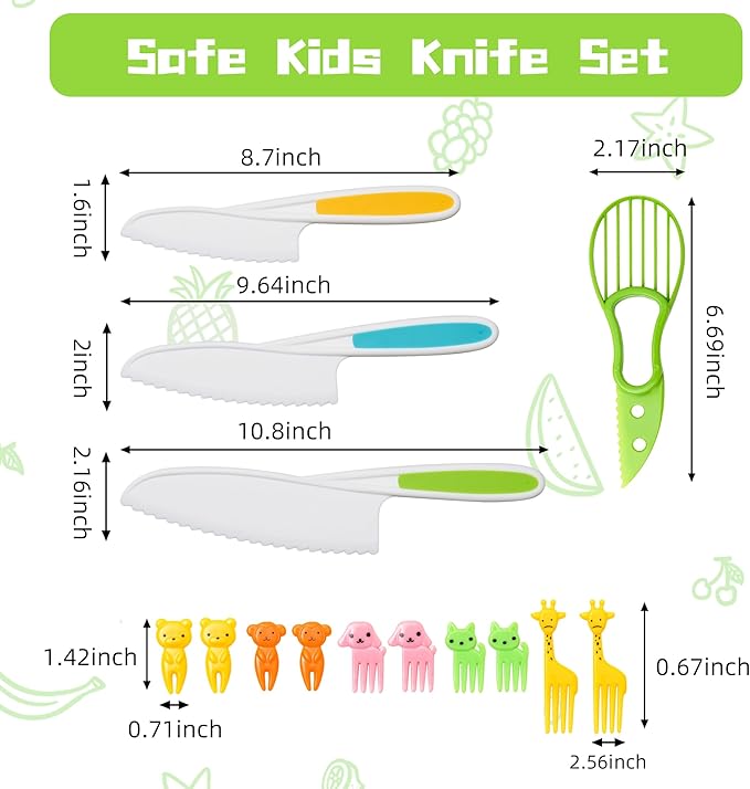 14 PC Toddler Montessori Kitchen Tool Toy for Lillte Girl Boy Age 3-10, Safe Knife Kid Toddler Kitchen Set for Real Cooking, Gifts for 3 4 5 6 7 8 9 10 Year Old Girl Boy Birthday Christmas