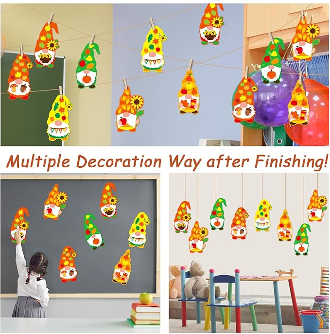 36 Sets Thanksgiving Fall DIY Art Craft Kits Gnome Ornaments Art Sets Fall Leaf Stickers Arts and Crafts Bulk for Kids Classroom Activities Party Decorations