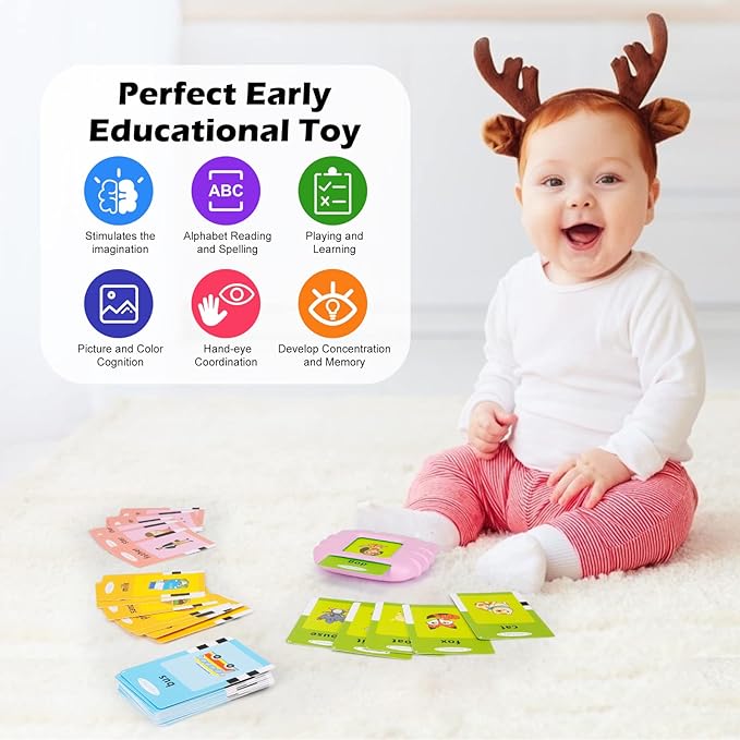 Talking Flash Cards with 224 Sight Words, Montessori Educational Learning Interactive Toddler Toys, Speech Therapy and Autism Sensory Toys, Pink
