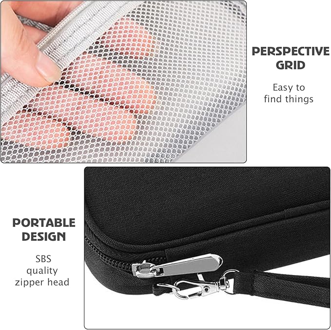 3Pcs Electronic Organizer Travel Case,Waterproof Cord Organizer Travel Cable Organizer Bag Portable Small Travel Tech Storage Pouch for Cord Charger Phone Earphone SD Card Cables Power Bank Card,Black