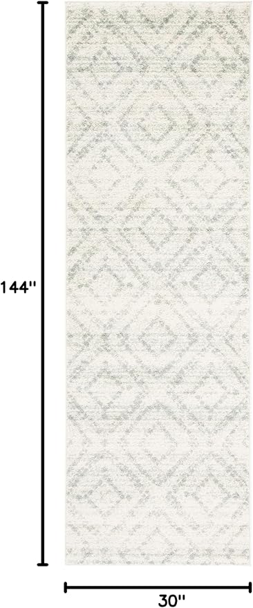 SAFAVIEH Adirondack Collection Runner Rug - 2'6" x 12' Runner, Ivory & Green, Modern Diamond Distressed Design, Ideal for High Traffic Areas in Living Room, Bedroom, Dining (ADR131X-212)