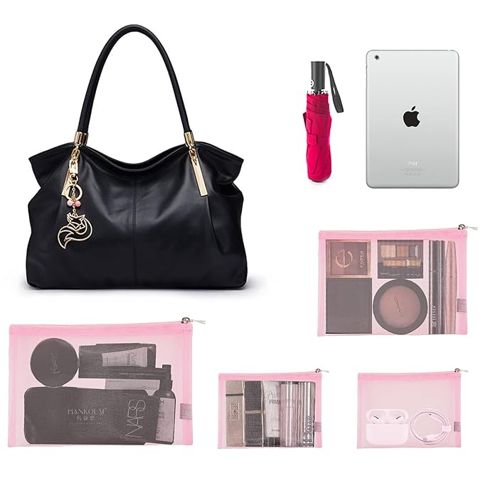 EASYFUN Mesh Pouch, Make up Bag with Zipper Cosmetic Organizer Pouch for Daily or Travel to Keep Small Items, 4 PCS Pink