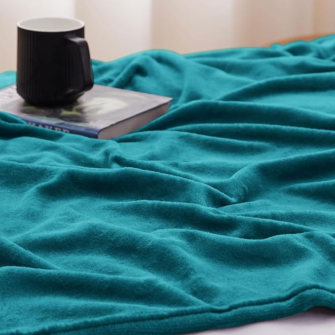 CozyLux Fleece Bed Blankets Throw XL Size Teal - 300GSM Soft Lightweight Cozy Plush Fuzzy Microfiber Flannel Blanket for Travel Camping Chair and Sofa, 50x70 inches