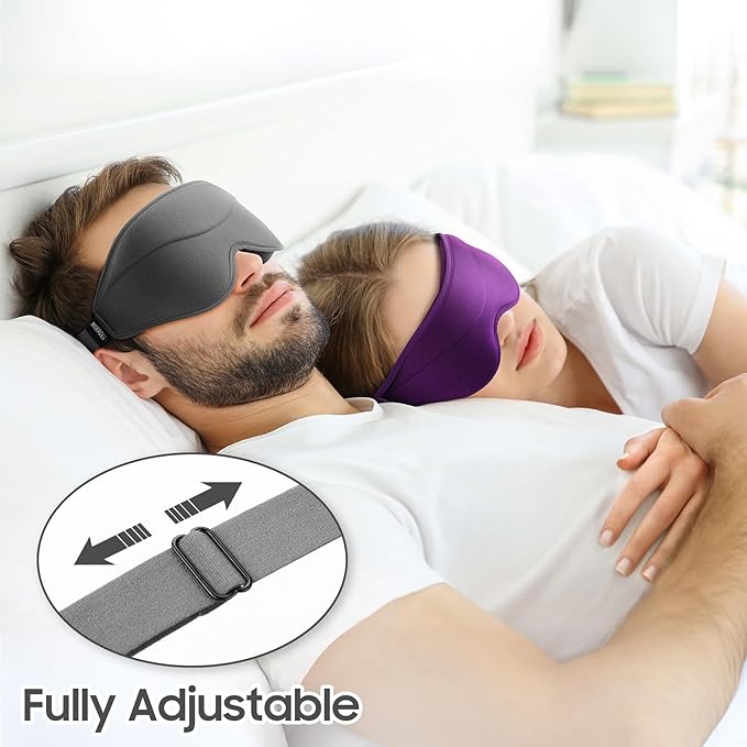 MOEASEii Sleep Mask - Total Blackout 3D Sleeping Mask, Super Lightweight & Silky Soft Eye Mask for Sleeping, Fully Adjustable Fit for Home, Office, Traveling, Meditation, Yoga, Gray