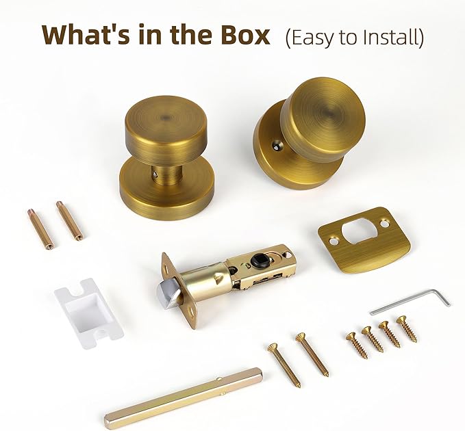 Antique Brass Passage Door Knobs Interior, Old Style Round Door Knob Antique Door Handle for Hallway Pantry Closet Door Knob