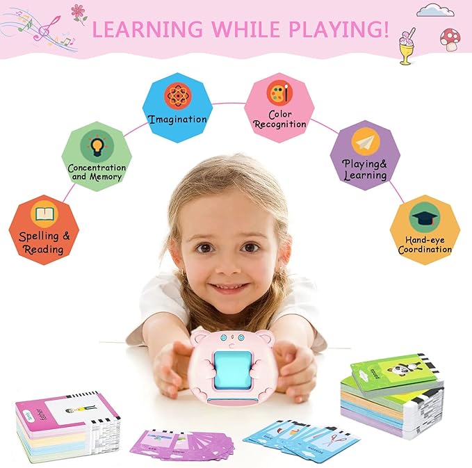 Talking Flash Cards Learning Toys for Toddlers 1-6 Years Old, Preschool Montessori Toys, Speech Therapy Toys Pocket Vocabulary Toy Autism Toys Gifts for Kids, Boys Girls(510 Words New Pink)