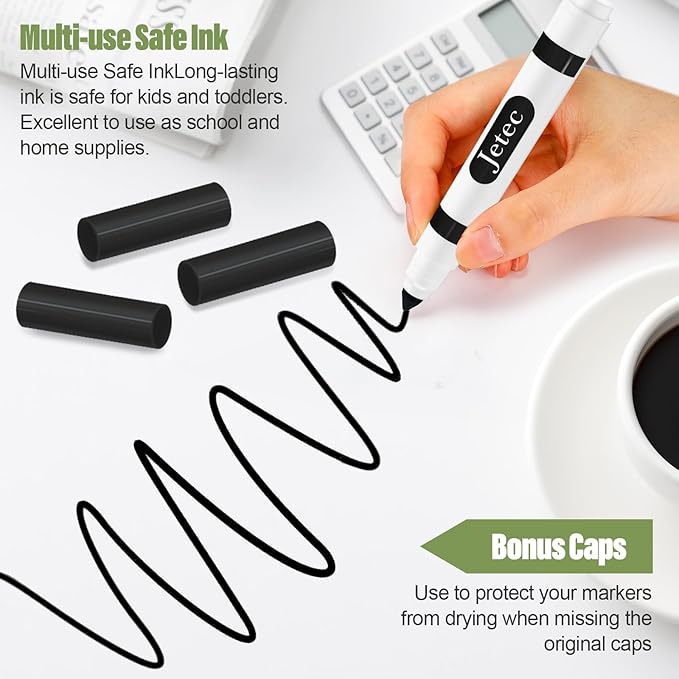 Janlaugh 144 Pcs Black Markers Bulk Washable Markers Set Broad Line Markers Broad Tip Classic Washable Markers for Kids, Teachers, Students, Party Favors, School Supplies, Donations