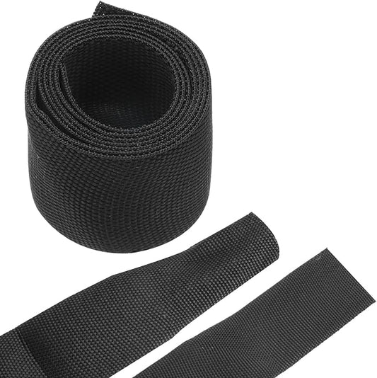 MECCANIXITY Braided Cable Sleeves Heat Shrinkable Fabric Sleeving, 1 1/4" 3ft Black 2:1 Ratio Heat Shrinkable Cord Protector for Harness Cable, Network Cable Protection, Cable Management