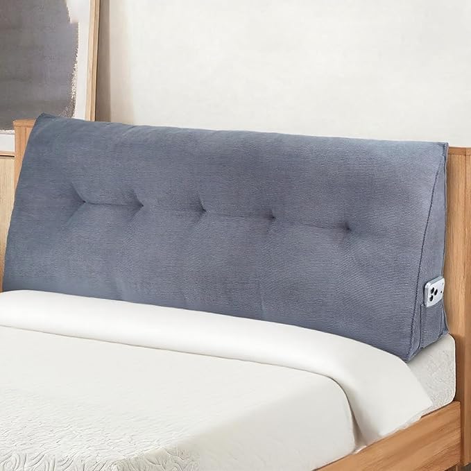 Headboard Pillow Queen Bed Wedge Pillow for Dorm, Daybed, Back Support, Sitting Up, Reading, Relaxing, Dark Grey