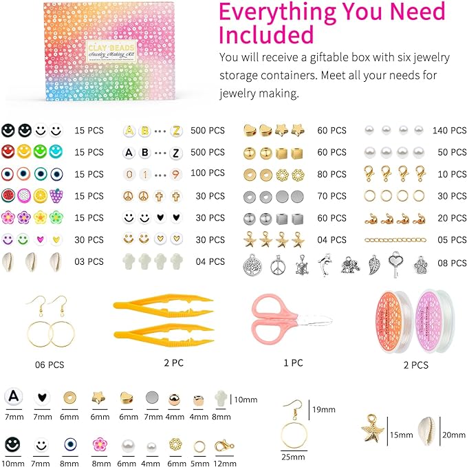 Friendship Bracelet Making Kit 96 Colors, 900pcs Letter Beads, 100pcs Number Beads, Gold Silver Spacer Beads Charms Clay Beads for Concert Friendship Bracelets Jewelry Polymer Heishi Beads